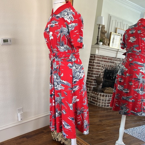 LACOSTE LOVELY RED BELTED POCKET COTTON DRESS SIZE 36 USED LIKE NEW CONDITION - Picture 2 of 11